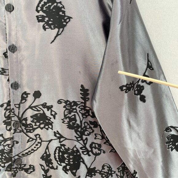 CHICO'S DESIGN Tunic 3 XL/16 Floral Jacquard Jacket Mandarin Button Front Gray - Picture 14 of 16